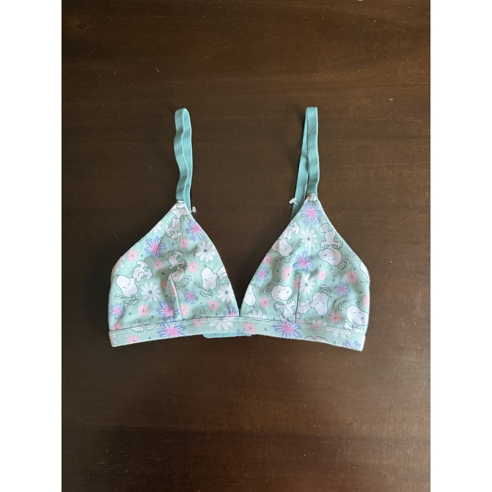 Women's Peanuts Dancing with Flowers Bralette Sz XS Green & Pink NWOT